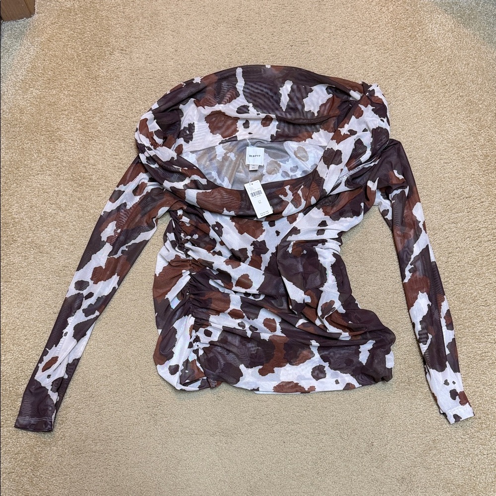 Maeve Brown and White Long Sleeve Top